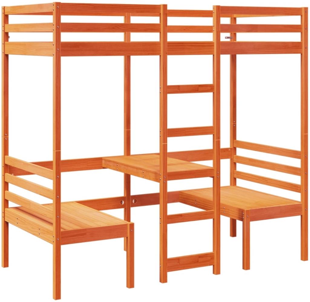 vidaXL Hochbett mit Schreibtisch & Stühlen Braun 80x200 cm Kiefernholz 3308558 Bild 1
