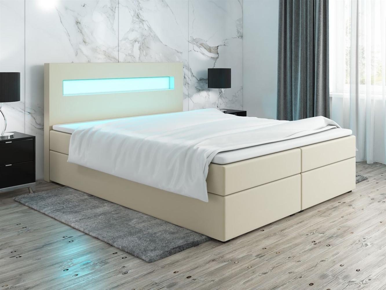 Boxspringbett Schlafzimmerbett PAROZO 200x200cm Kunstleder Creme inkl. Bettkasten Bild 1
