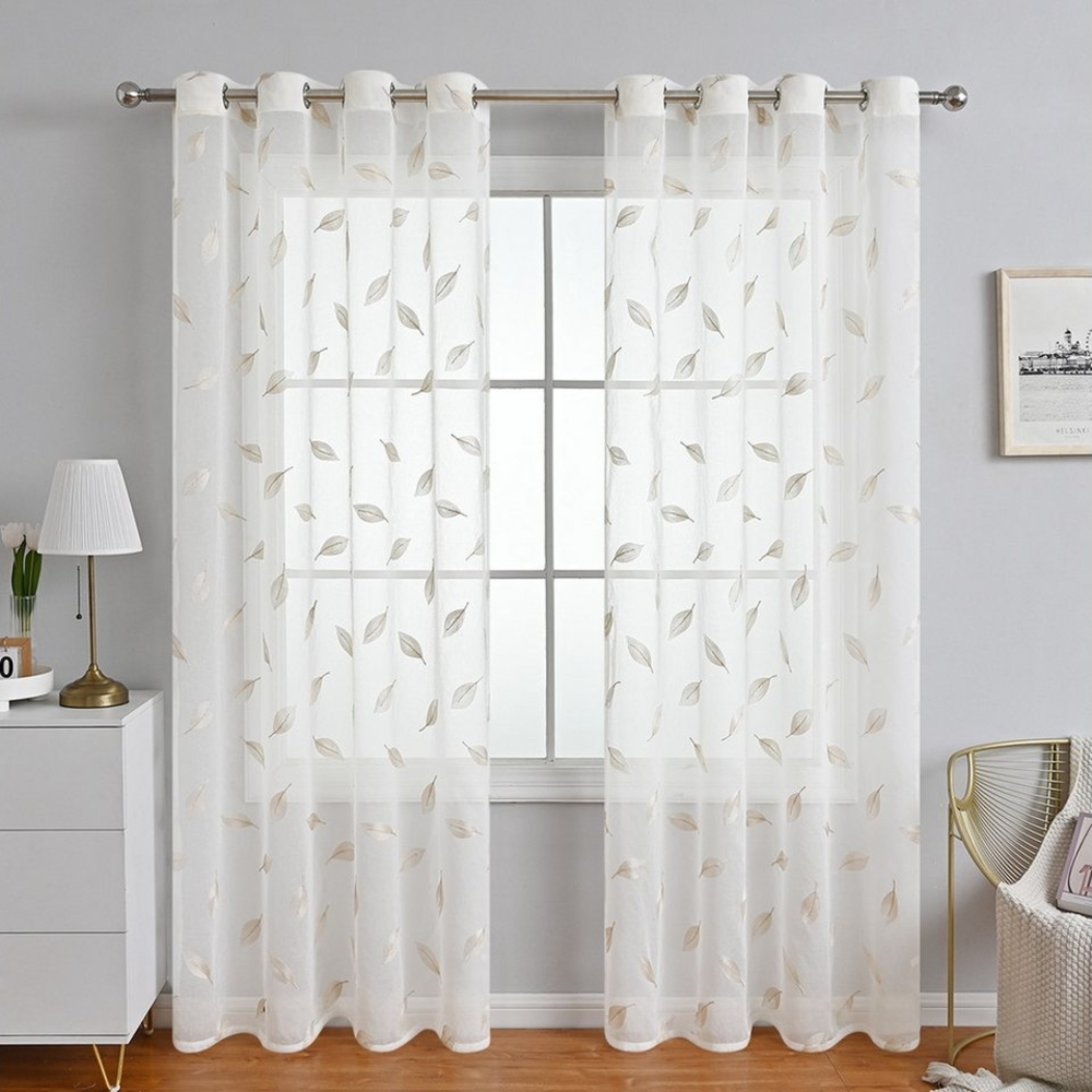 BYSURE Vorhang, (2 St), halbtransparent, Polyester, Vorhänge mit Schlaufen Stickerei Blatt Bild 1