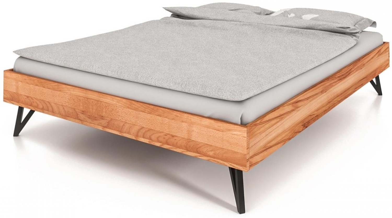 Bett Rolo 3 in 180x200 cm aus Kernbuche massiv mit Metallbeinen ohne Kopfteil Bild 1