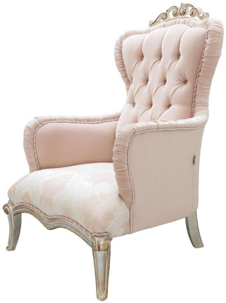 Casa Padrino Luxus Barock Wohnzimmer Sessel Rosa / Silber / Gold 100 x 80 x H. 110 cm - Edle Barockstil Möbel Bild 1