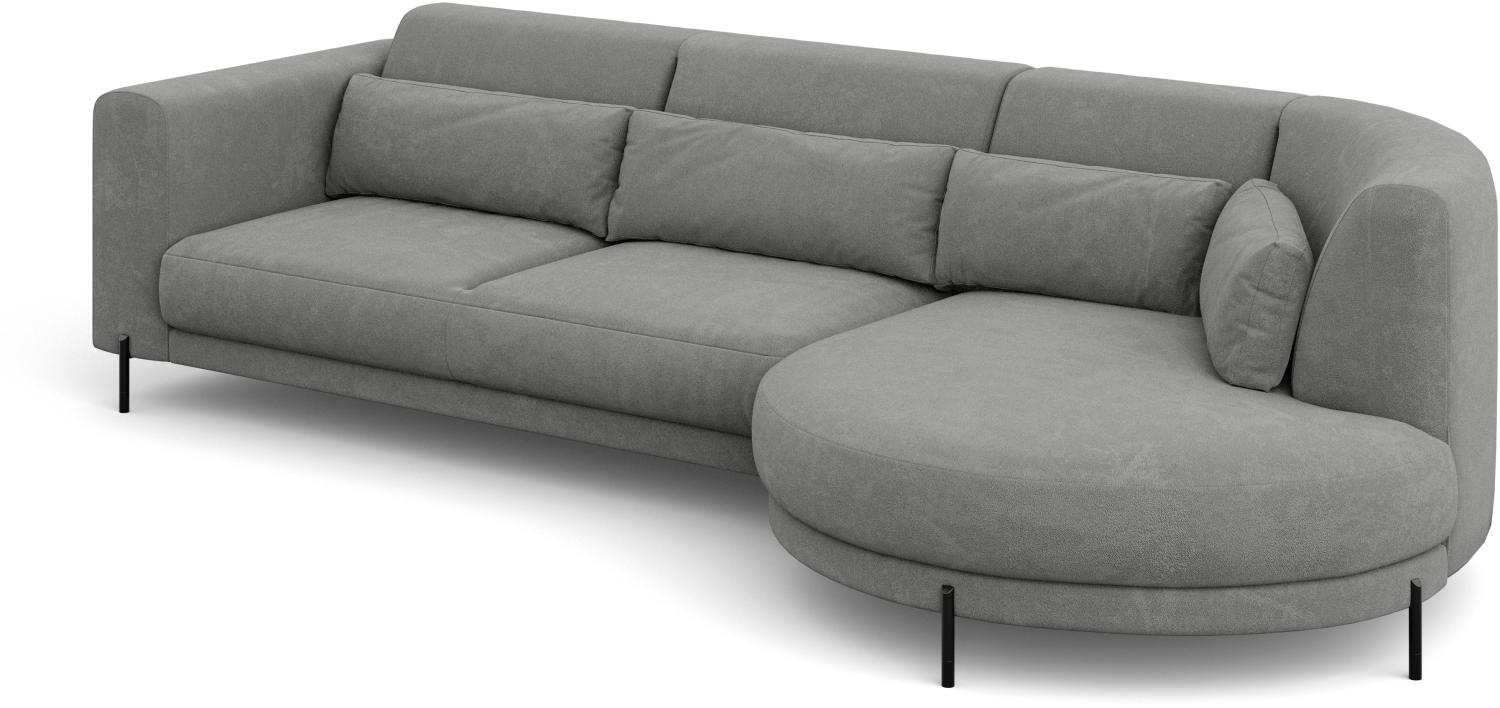 MEBLINI Ecksofa mit Kissen und Metallbeinen - Abgerundetes Sofa - Couch L-Form - Eckcouch - Wohnlandschaft - BOBBY - 319x159x89cm Rechts - Grau Samt Bild 1