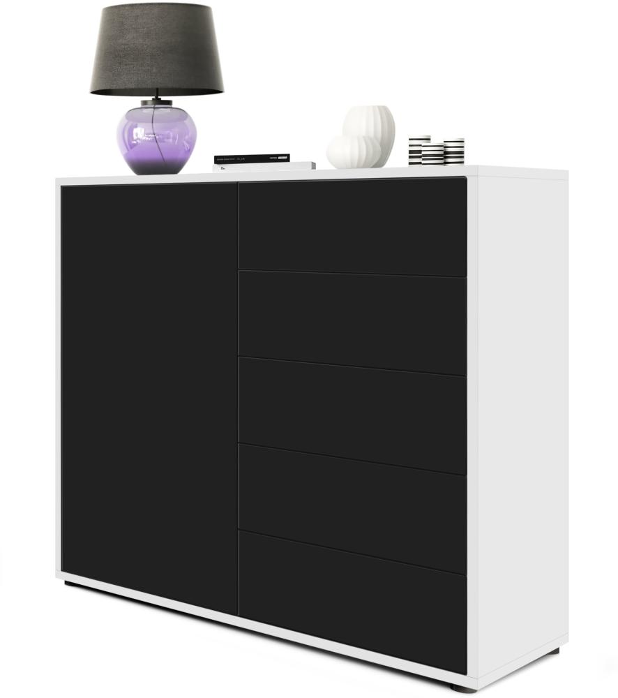 Vladon Sideboard Ben V2, Kommode mit 1 Tür und 5 Schubladen, Weiß Hochglanz/Schwarz matt (79 x 74 x 36 cm) Bild 1