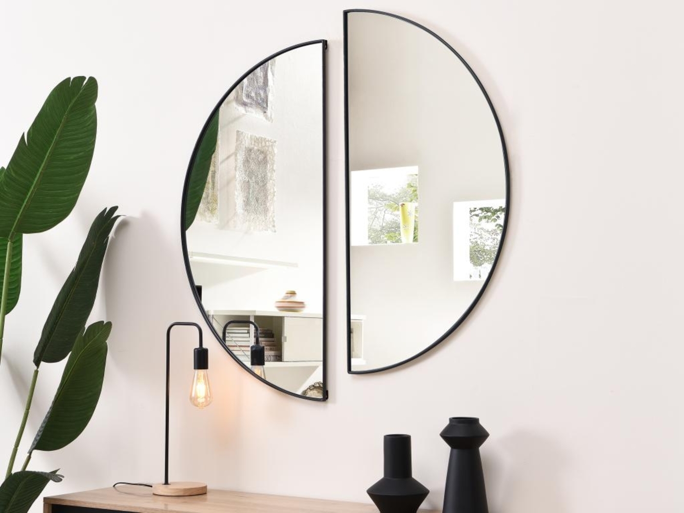Vente-unique - Spiegel halbrund Design 2er-Set - 50 x 100 cm - Schwarz - GAVRA Bild 1