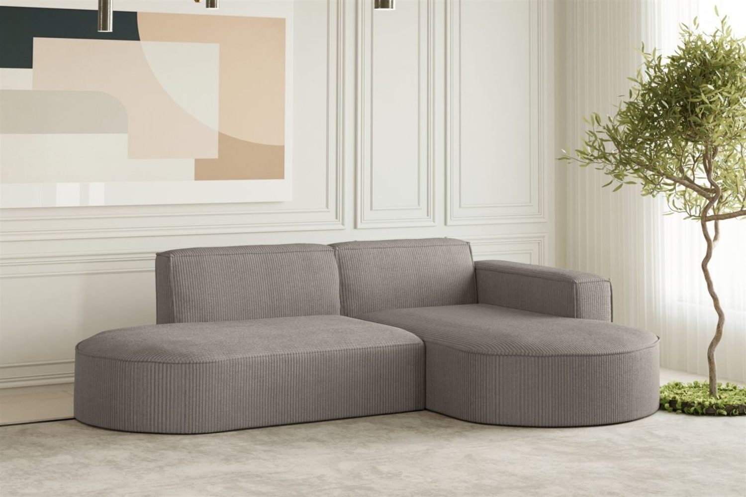 Ecksofa Designersofa PALMA XS in Stoff Scala Grau Ottomane Rechts Bild 1