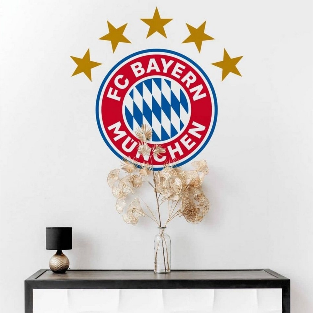 FC Bayern München Wandtattoo Fußball Wandsticker FC Bayern München Logo Sterne Klebefolie, Kinderzimmer Wandbild selbstklebend, entfernbar Bild 1