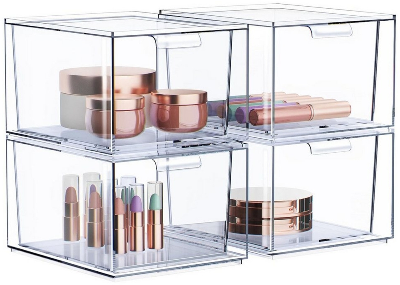 SURFOU Badorganizer Stapelbarer Make-up-Organizer 2/4/6er-Set Acryl-Organizer transparent (transparente Kunststoff-Aufbewahrungsboxen mit Griffen für Schminktisch, Unterschrank, Küchenschränke und Vorratskammer, 4 St, Schubladen-Aufbewahrungsbox), 20 *... Bild 1