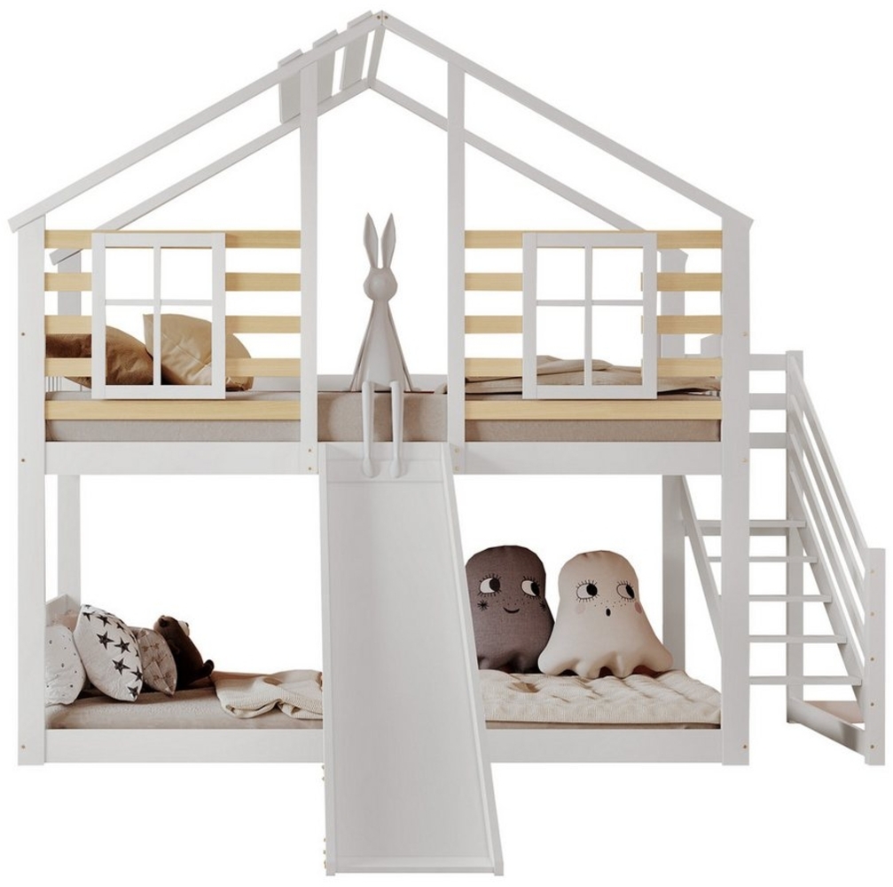 Merax Etagenbett 90x200cm mit Treppe und Rutsche, Kinderbett mit Rausfallschutz Bild 1