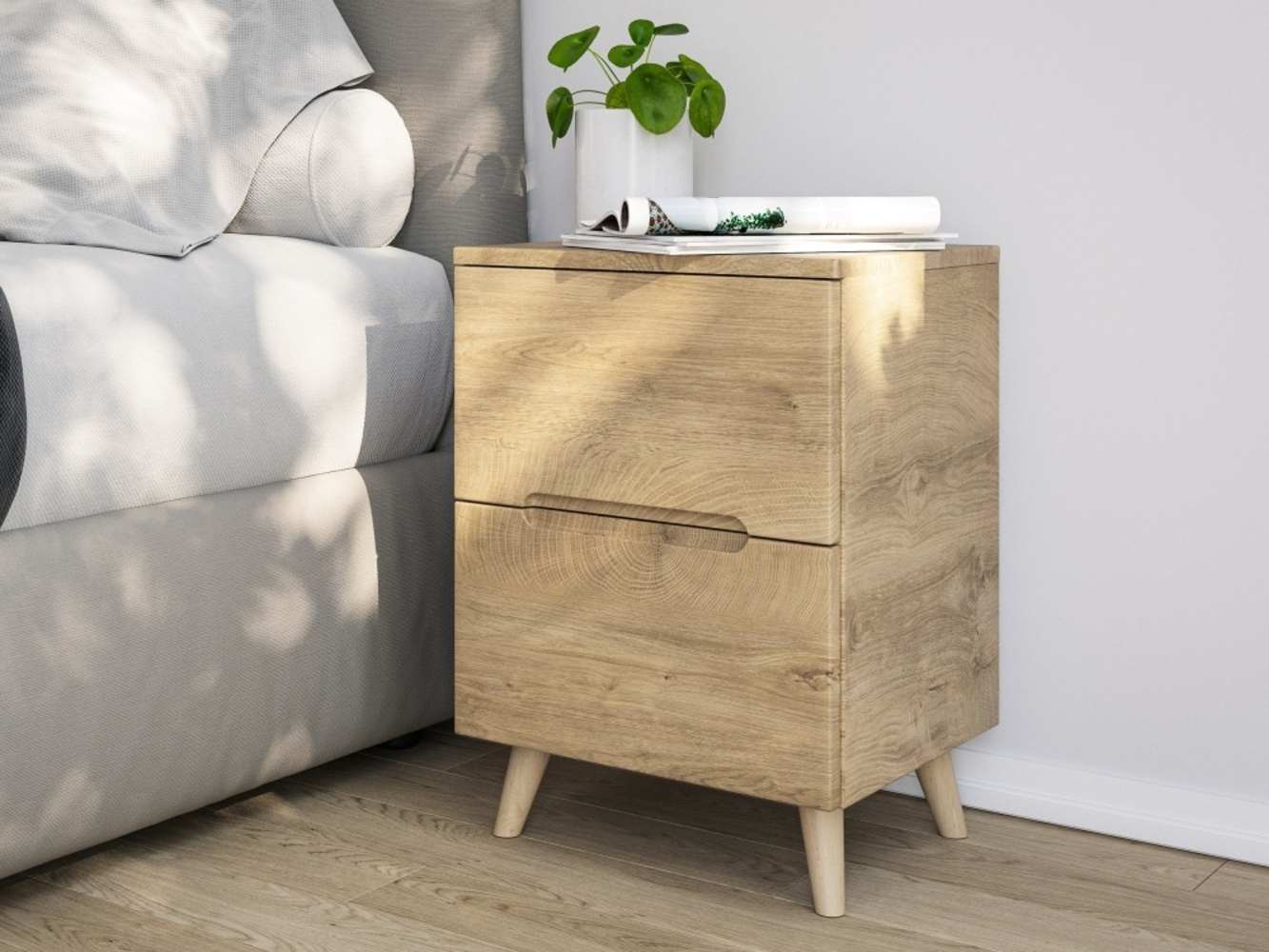 Stand Nachttisch Talo 40cm 2 Softclose-Einzüge mit Greifraum eiche klassik : eiche klassik Bild 1