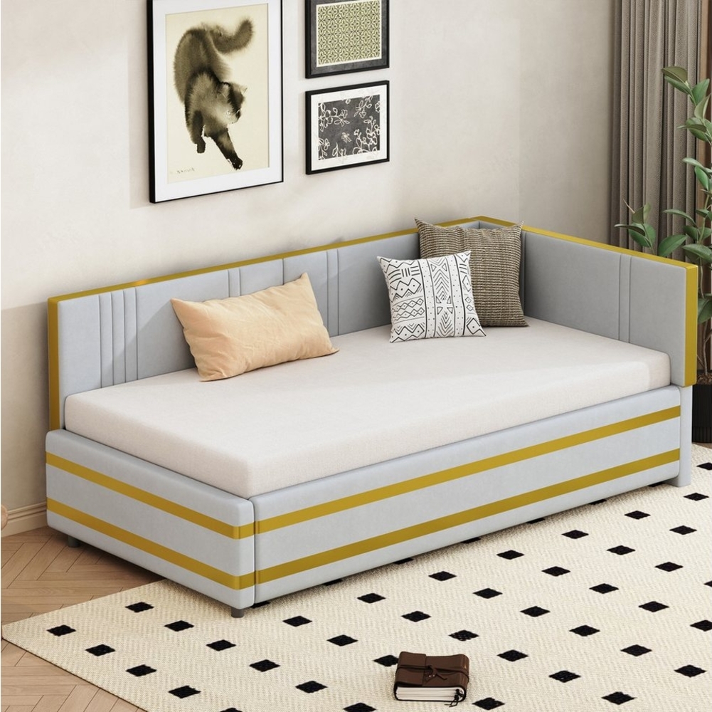 Flieks Daybett, Polsterbett Sofabett Kinderbett 90x200cm mit goldenes Streifendesign Bild 1