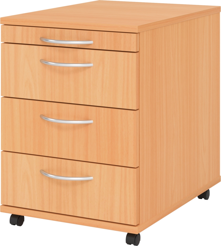 bümö basic Rollcontainer mit Schubladen, Container aus Holz in Buche - Rollwagen für's Büro als Schreibtisch Unterschrank, Bürocontainer od. Schreibtischcontainer mit Bogengriffe, 1606-6-6-BO Bild 1