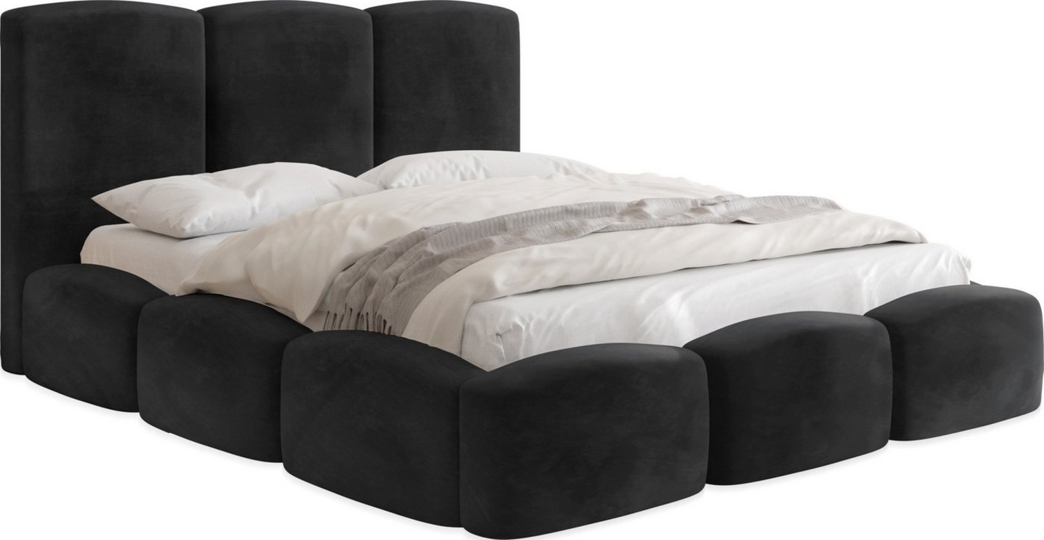 WFL GROUP Polsterbett Harmony mit Bettkasten und Lattenrost, Bettgestell, ohne Matratze (erhältlich in 5 Größen 120x200, 140x200, 160x200, 180x200, 200x200 cm), Doppelbett mit hohem Kopfteil, Boucle oder Samt Stoff, Made in EU Bild 1