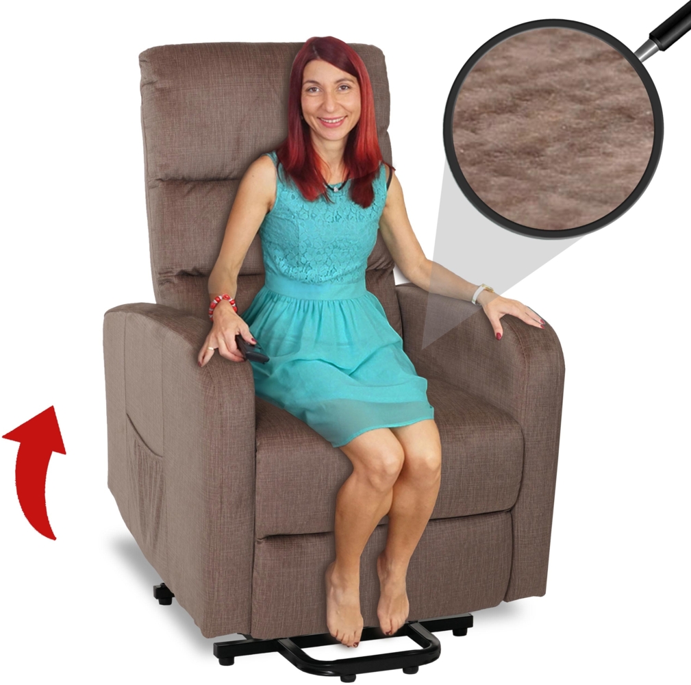 Fernsehsessel HWC-K62, Sessel Relaxsessel TV-Sessel, Liegefunktion Aufstehhilfe elektrisch, Metall Chenille ~ braun Bild 1