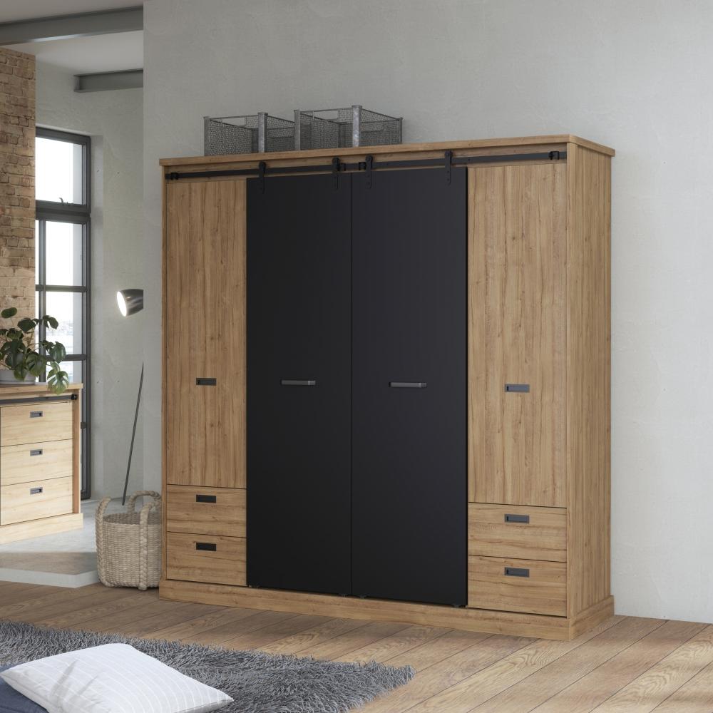 Kleiderschrank >KASZIMIRO< in Waterford Eiche /Schwarz - 203,2x208,4x61 (BxHxT) Bild 1