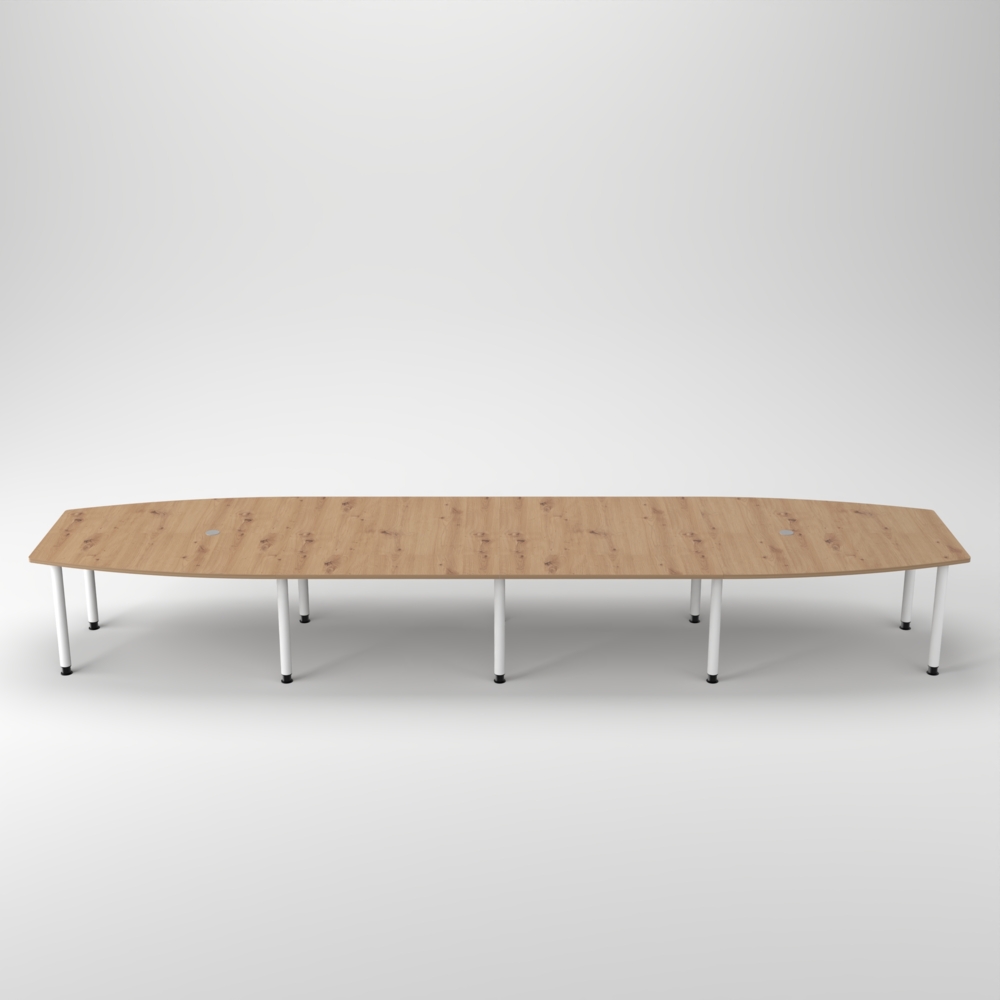 Rheinland Möbel Konferenztisch KONTI 520x130 cm – ovaler Besprechungstisch in Asteiche mit weißen Rundrohrfüßen & 2 Kabelauslässen, erweiterbarer Meetingtisch für 16–18 Personen, moderner XXL-Tisch fürs Büro Bild 1