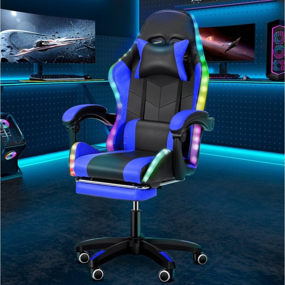 WILGOON Gaming Chair Gaming-Stuhl mit LED, Höhenverstellbar Ergonomisch Bürostuhl (Gaming Chair Gepolstert mit Verstellbare Lendenkissen, Kopfkissen und Fußstütze), Gaming Chair mit Kopfkissen Lendenkissen,Gamer-Stuhl für Erwachsene Bild 1