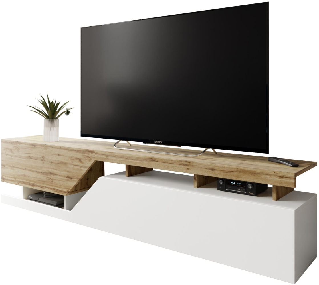 TV-Lowboard Nesezi 200 (Farbe: Weiß / Wotan) Bild 1