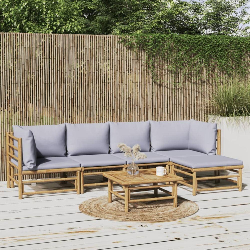 vidaXL 6-tlg. Garten-Lounge-Set mit Hellgrauen Kissen Bambus 3155104 Bild 1