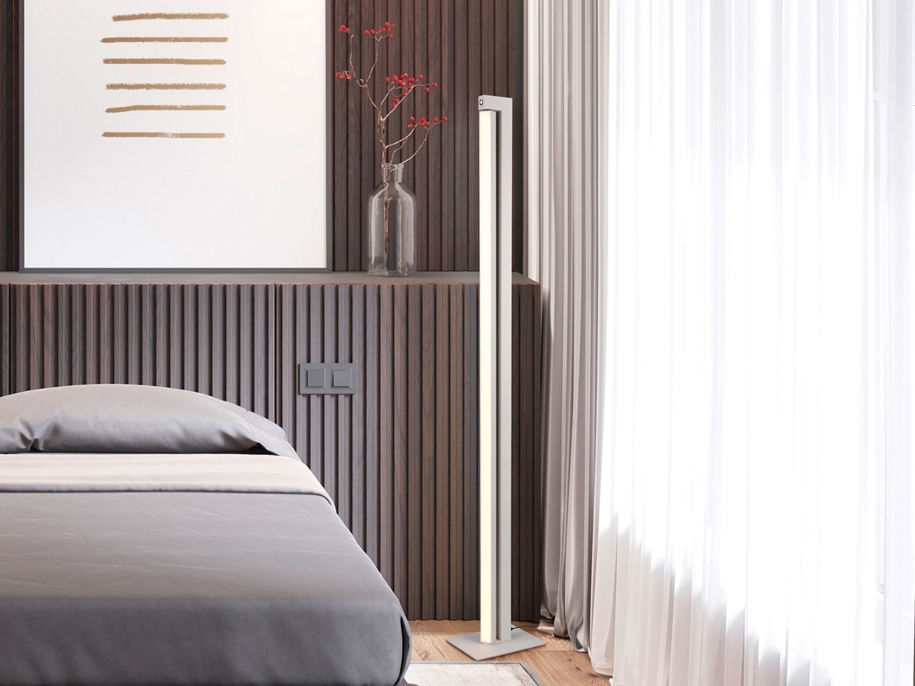 Kleine Stehlampe SEEKER dimmbar LED Leiste drehbar, Grau, Höhe 130cm Bild 1