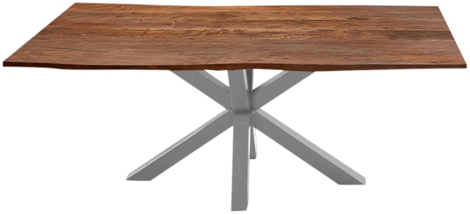 Baumkante Esstisch Akazienholz massiv Metallgestell Nussbaum 200x100 cm silber QUINCY 526645 Bild 1