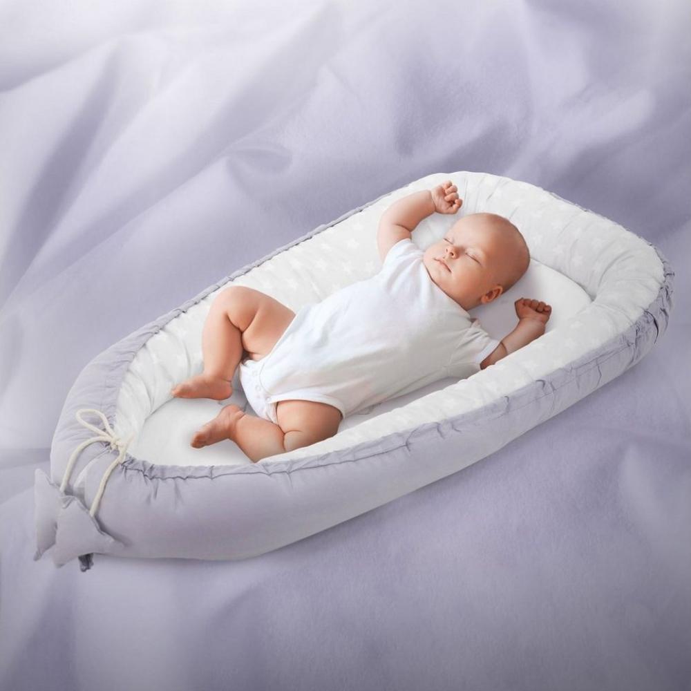 Joyz Babynest, Elefant, Hellgrau, 90x50 cm, Baumwolle, zweiseitig, antiallergisch, tragbar, Multifunktionale Babynestchen, Kokon Babys & Säuglinge, Baby Nest Babybett Neugeborene Kuschelnest Reisebett Bild 1