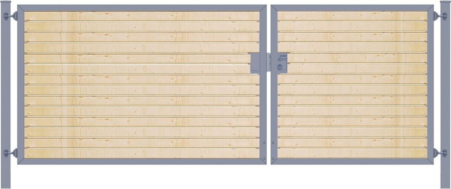 Elektrisches Einfahrtstor Premium-Line (2-flügelig) mit Holzfüllung waagerecht asymmetrisch anthrazit B: 250 cm H: 200 cm Bild 1