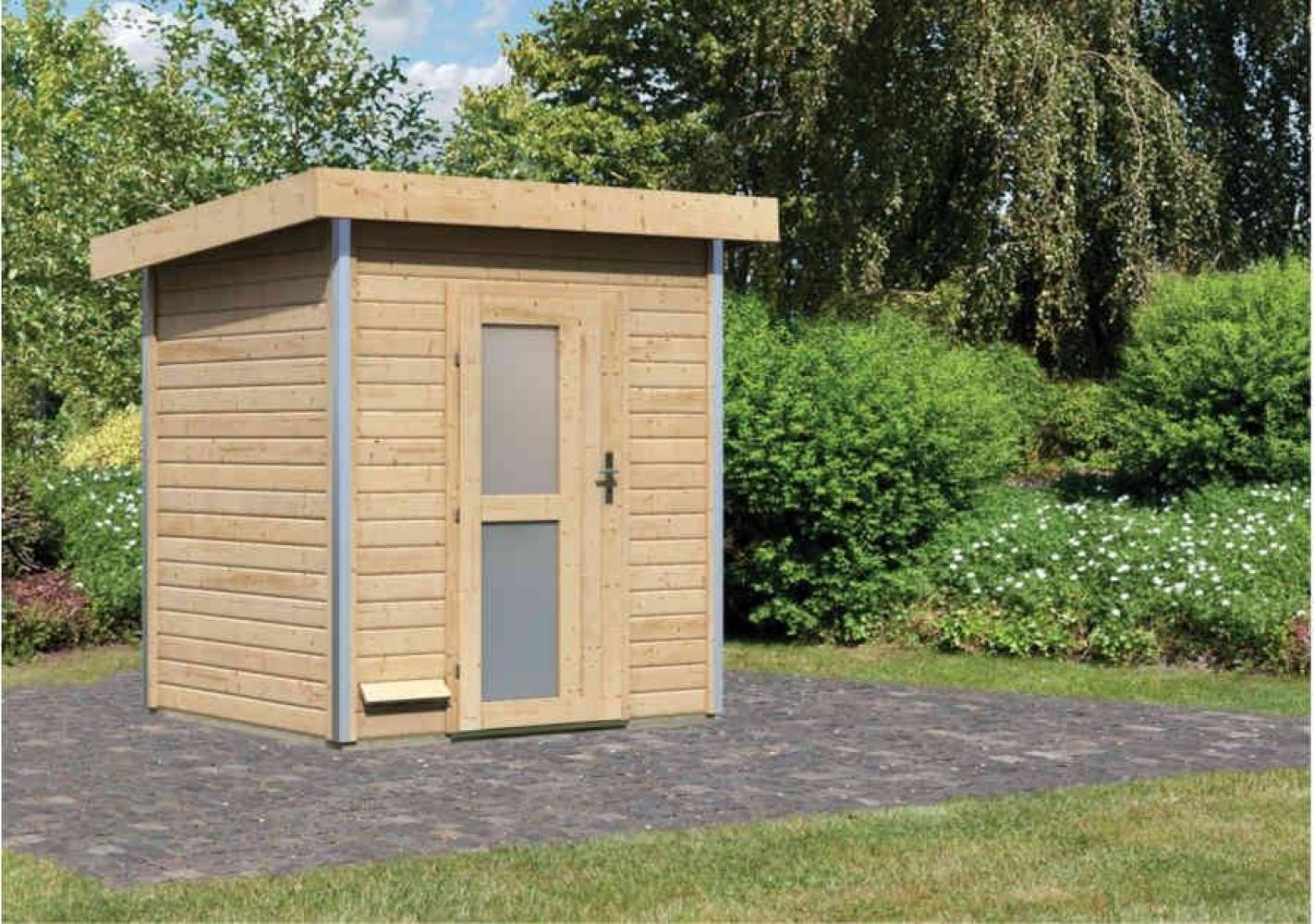 Karibu Saunahaus Jorgen Gartensauna 2 Sitzbänke aus Holz Sauna mit 38 mm Wandstärke Außensauna mit Montagematerial Bild 1