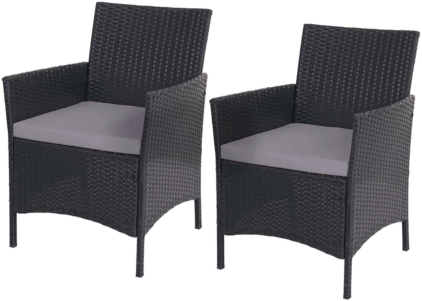 2er-Set Poly-Rattan Gartensessel Halden, Korbsessel ~ anthrazit, Kissen anthrazit Bild 1