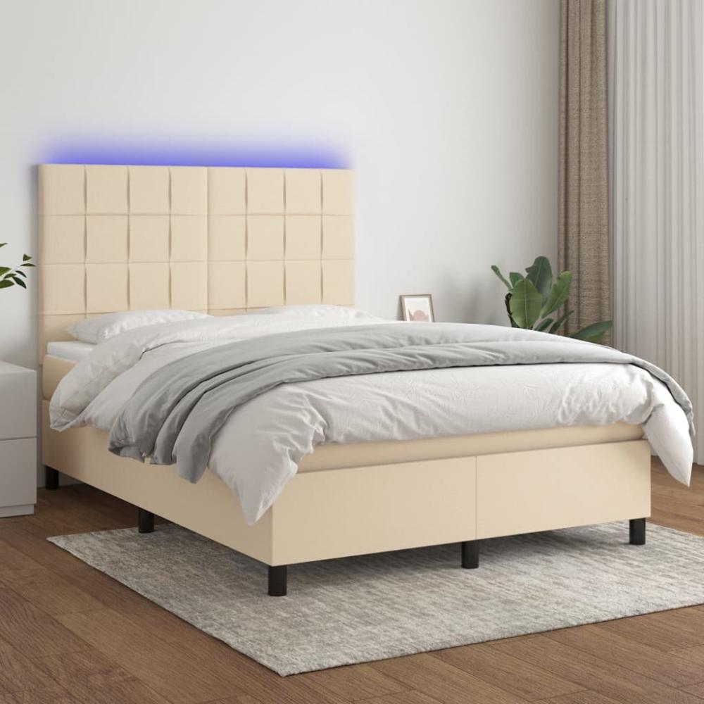 vidaXL Boxspringbett mit Matratze & LED Creme 140x190 cm Stoff, Härtegrad: H2 [3134874] Bild 1