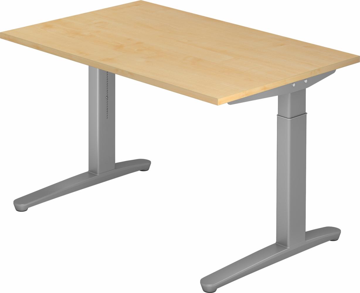 bümö manuell höhenverstellbarer Schreibtisch 120x80 in Ahorn, Gestell in silber - PC Tisch höhenverstellbar & klein, höhenverstellbarer Tisch Büro, kleiner Computertisch verstellbar, X12-3-SS Bild 1