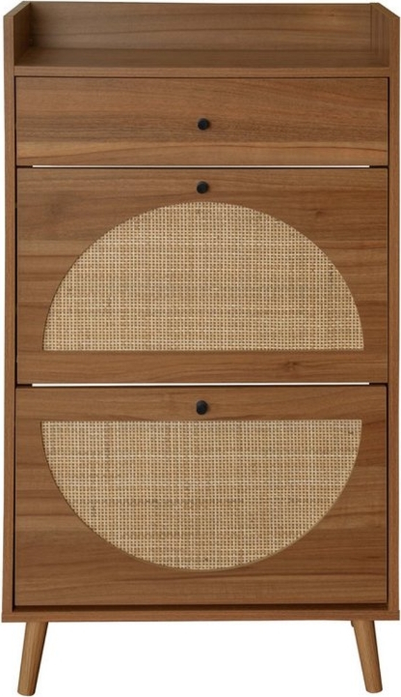 OKWISH Schuhschrank Moderner Schuhregal mit 2 Rattantüren, Schuhkarton Schuhkipper (Schuhschrank,mit Rattan-Optik, 2 Türen und 1 Schublade, flexibles doppeltes Regal, Wandverankerung, Kiefernholzfüße) Bild 1