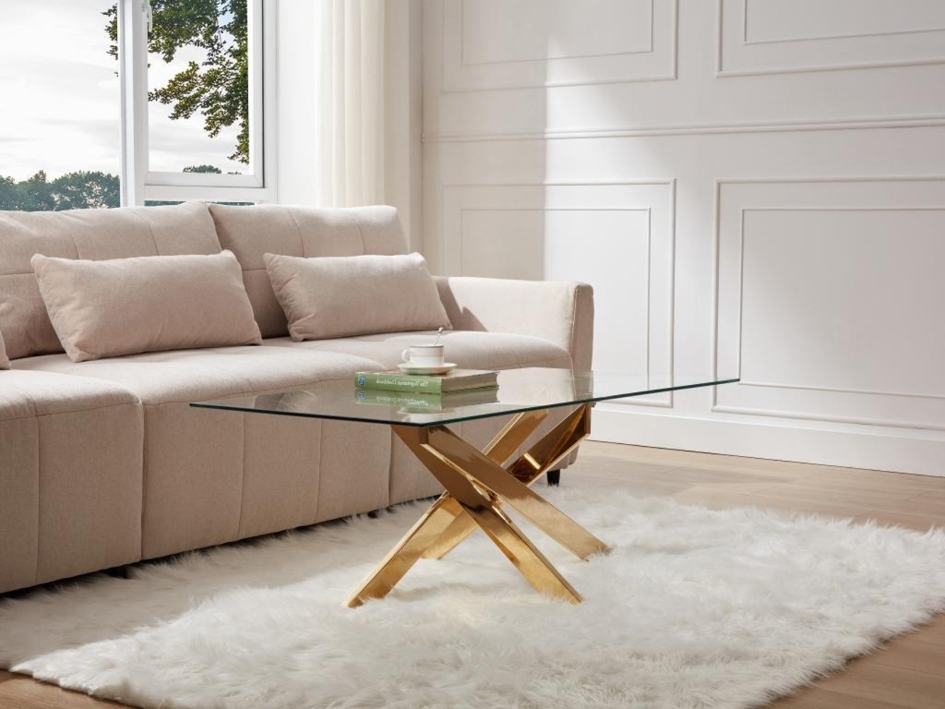Vente-unique - Couchtisch - Sicherheitsglas & Goldfarbenes Metall - Transparent - COSIMA Bild 1
