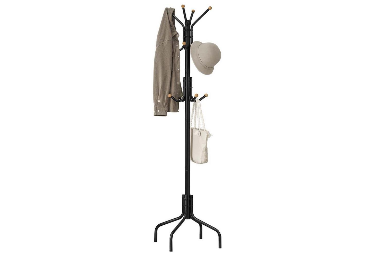 Songmics Garderobenständer, Kleiderbügel aus Metall mit 12 Haken, Garderobe, 4 Beine, Jackenständer für Mäntel, Hüte, Taschen, für Flur, Schlafzimmer, Büro, schwarz RCR031B01 Bild 1