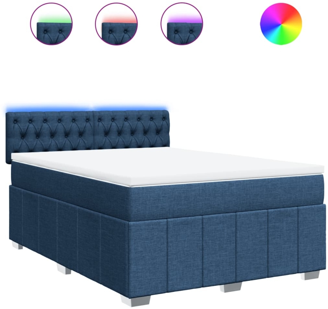vidaXL Boxspringbett mit Matratze Blau 160x200 cm Stoff 3289432 Bild 1