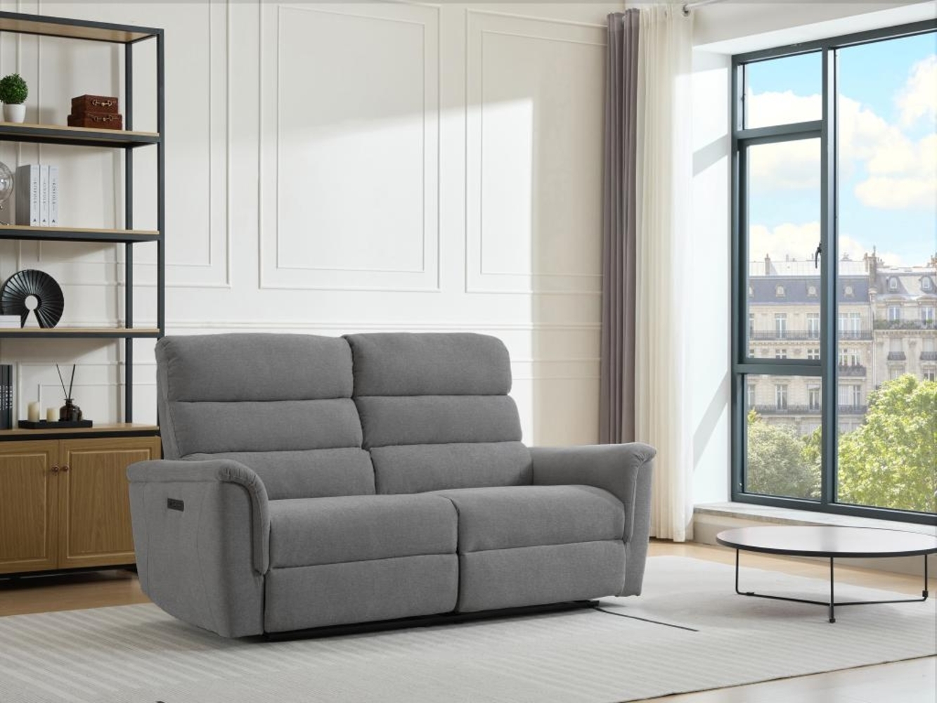 Vente-unique - Relaxsofa elektrisch 3-Sitzer - Stoff - Grau - CARTASIA Bild 1