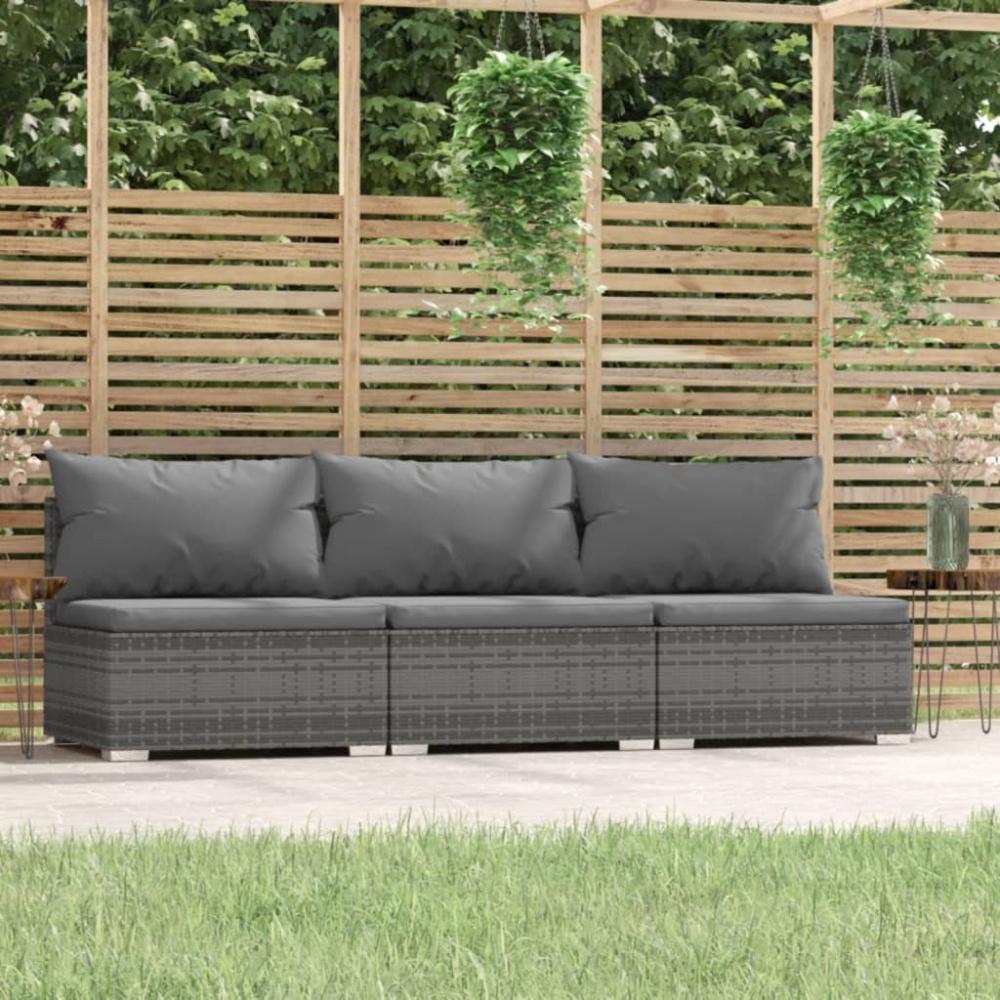 vidaXL 3-Sitzer-Sofa mit Kissen Grau Poly Rattan 317517 Bild 1