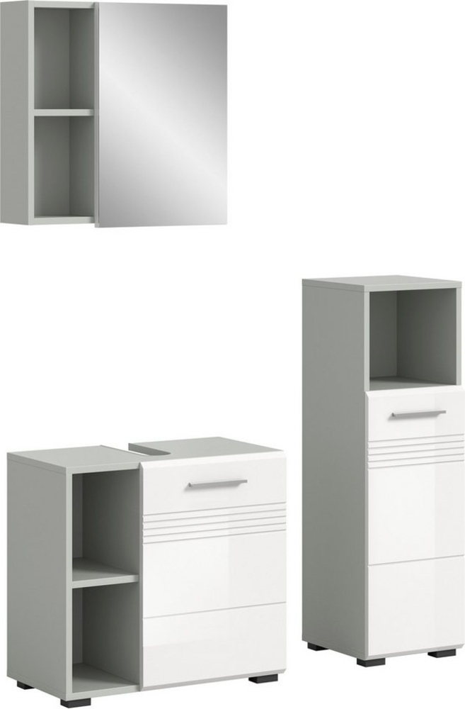 welltime Badmöbel-Set Calicio, bestehend aus: Waschbeckenunterschrank, Spiegelschrank, (3-St), Unterschrank, hochwertige MDF Front mit Rillenfräsung Bild 1
