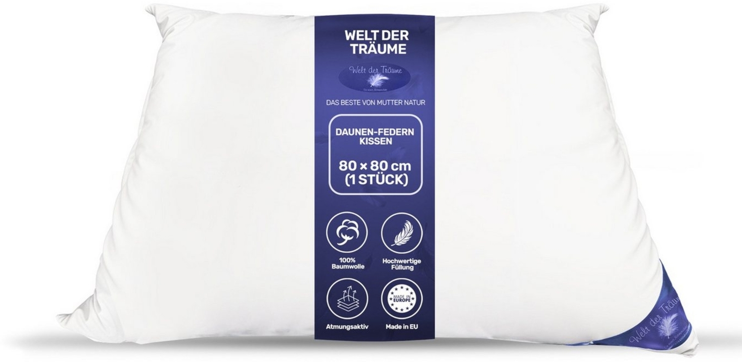 Welt der Träume Daunenkissen 1 Stück Daunen Kissen Kopfkissen Daunenkissen verschiedene Größen, Füllung: Entendaune/Entenfedern, Rückenschläfer, Bauchschläfer, Seitenschläfer, 1 Stück, Designed in Germany - Made in Europe Bild 1