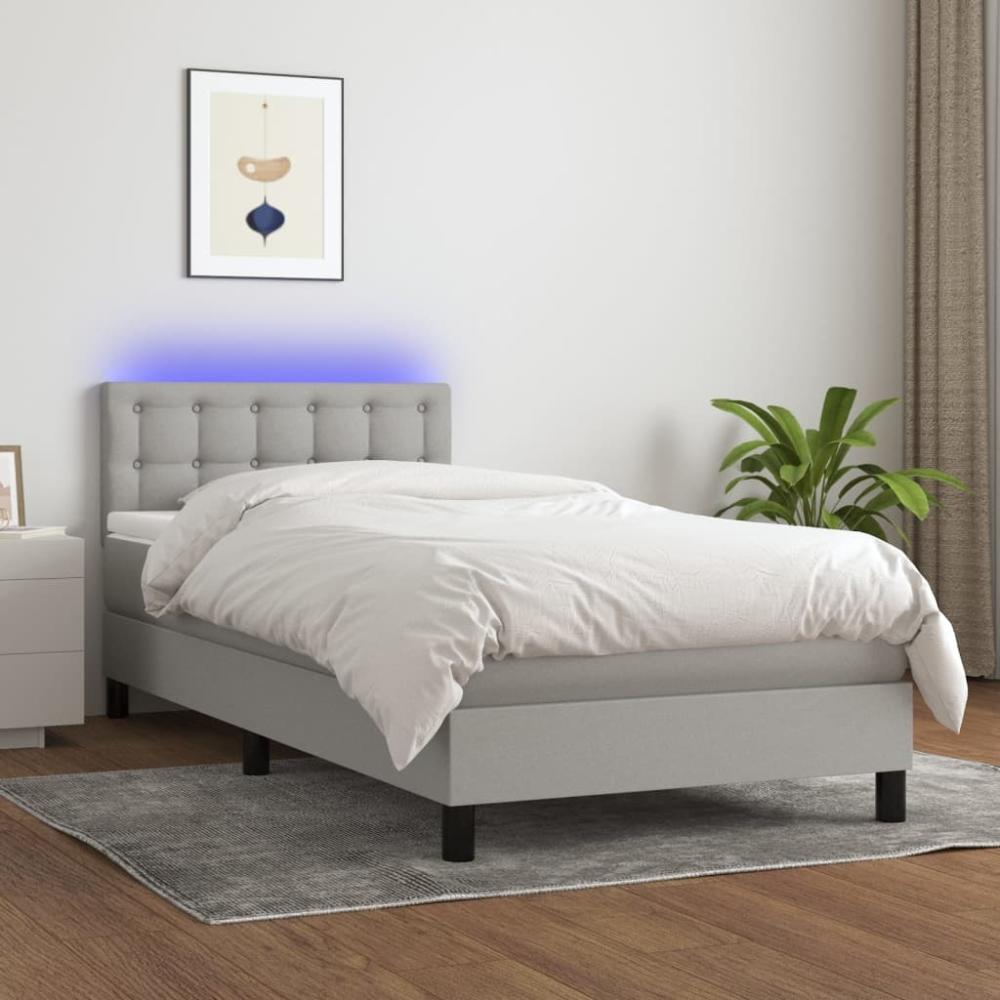 vidaXL Boxspringbett mit Matratze & LED Hellgrau 90x200 cm Stoff, Härtegrad: H2 [3133445] Bild 1