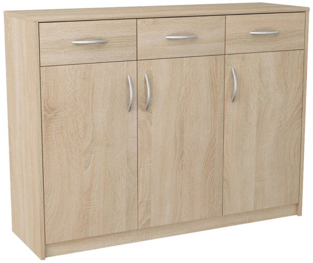 Home Collective Kommode mit 3 Schubladen und 3 Türen in matter Ausführung, Kommode 110cm (mit hochwertigen Polymergriffen, Hergestellt aus laminierten Platten, Metallrollen mit Auszugsperre), Holz Schrank Kommode mit Schubladen sonoma Bild 1