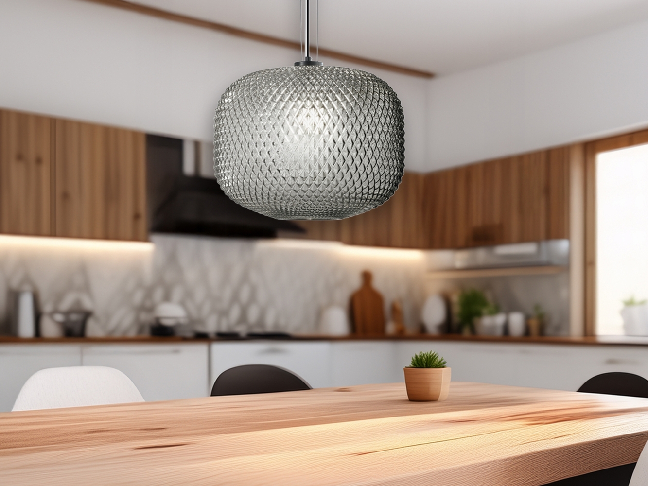 LED Pendelleuchte einflammig Kristall Glasschirm Rauchglas, Ø 40cm Bild 1