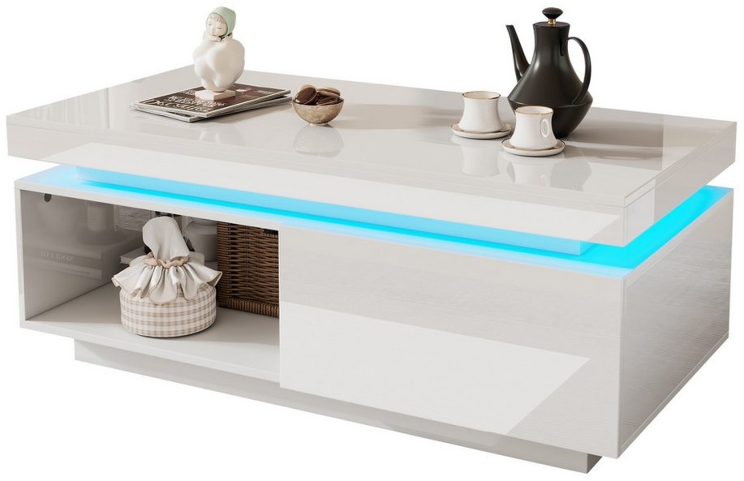 REDOM Couchtisch Moderner Couchtisch Hochglanz schwarz-weiß (Wohnzimmertisch, Beistelltisch, 1 Stück, 1 Schublade), in Hochglanzoptik Bild 1