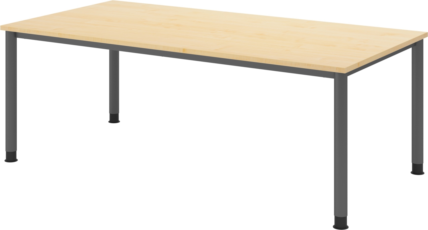 bümö höhenverstellbarer Schreibtisch H-Serie 200x100 cm in Ahorn, Gestell in Graphit - PC Tisch für's Büro manuell höhenverstellbar, Computertisch verstellbar, HS-2E-3-G Bild 1