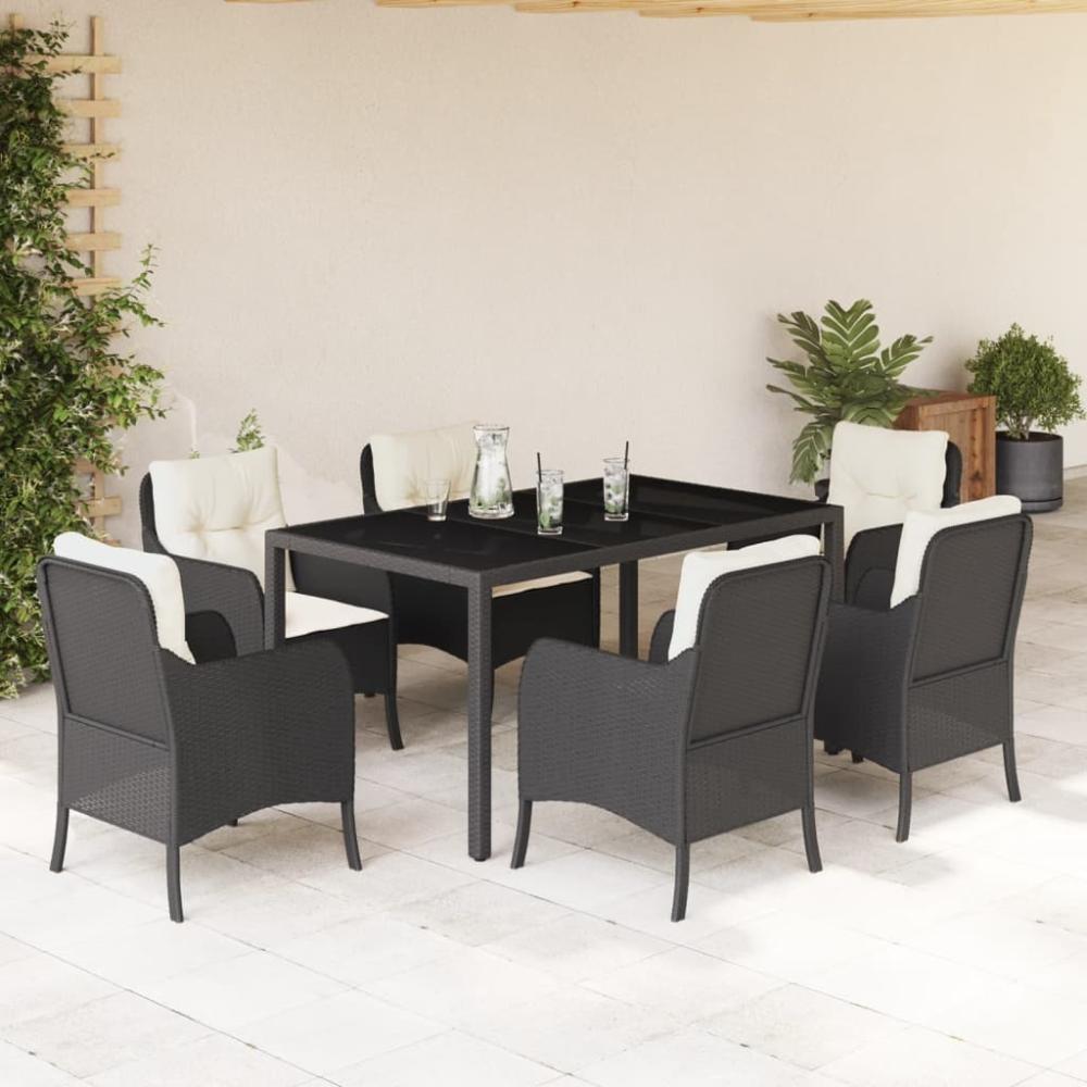 vidaXL 7-tlg. Garten-Essgruppe mit Kissen Schwarz Poly Rattan 3211845 Bild 1