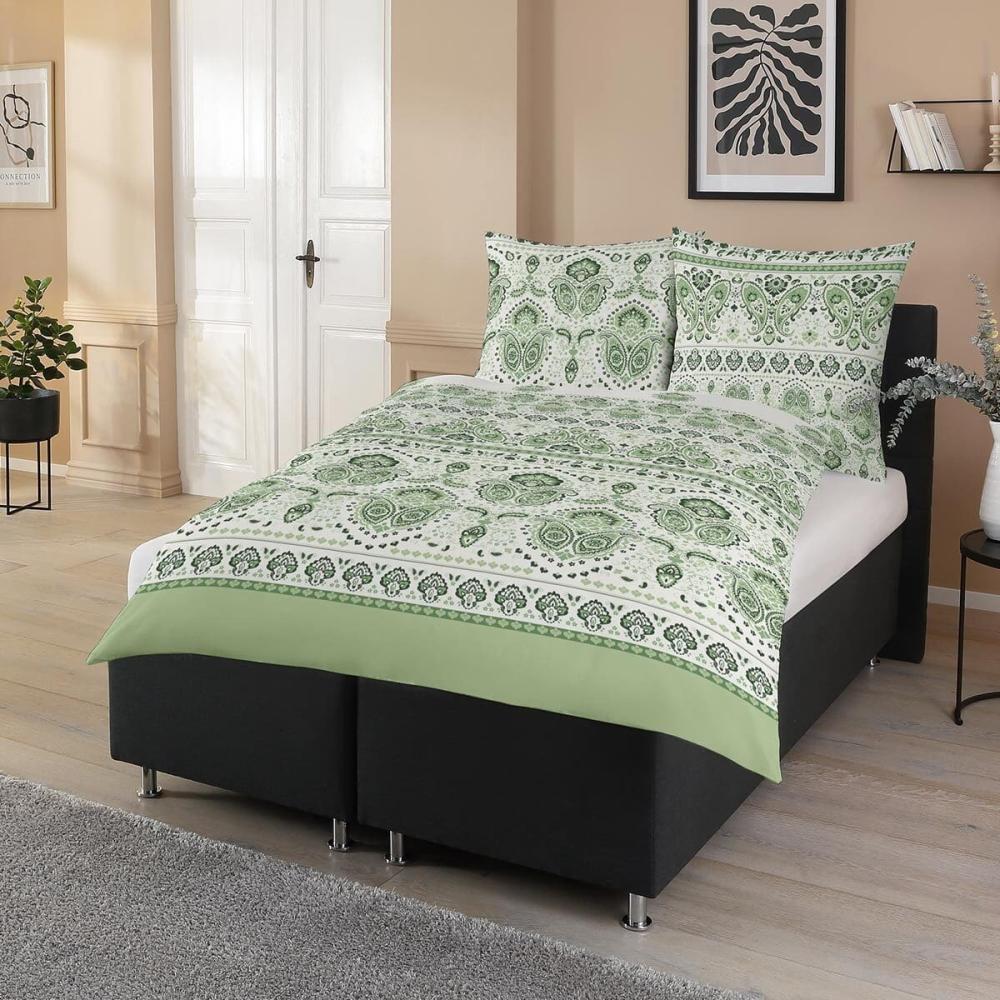Traumschlaf Satin Bettwäsche Meriane grün|200x200 cm + 2x 80x80 cm Bild 1