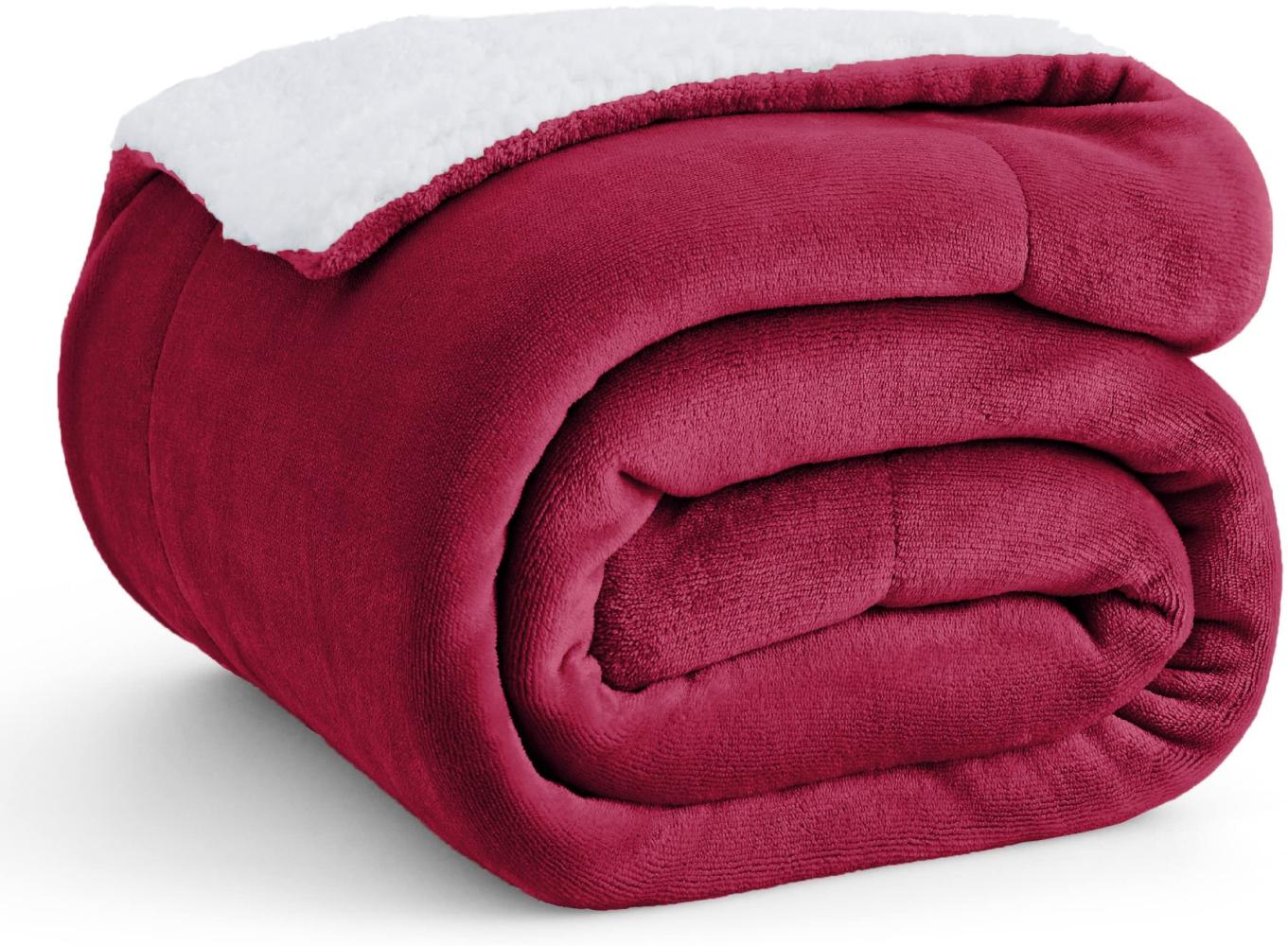 BEDSURE Kuscheldecke Flauschig Sofaüberwurf Rot - Decke Sofa Klein als Couchdecke Überwurf und Wohnzimmerdecke, Wohndecke aus weiche Fleece und warm Sherpa, Fleecedecke 130x150 cm Bild 1