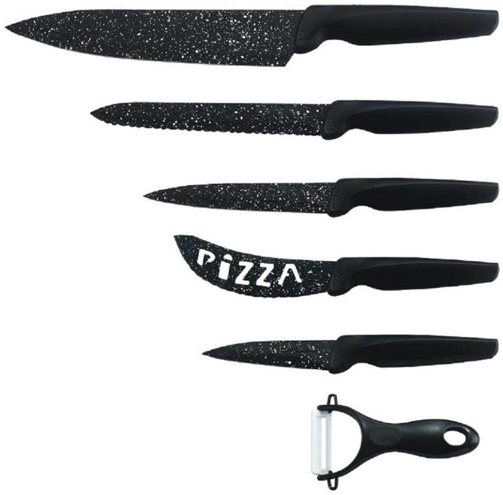 6 teilig Messerset 5 Messer 1 Sparschäler Set Brotmesser Kochmesser Fleischmesser Brotmesser Schwarz Bild 1