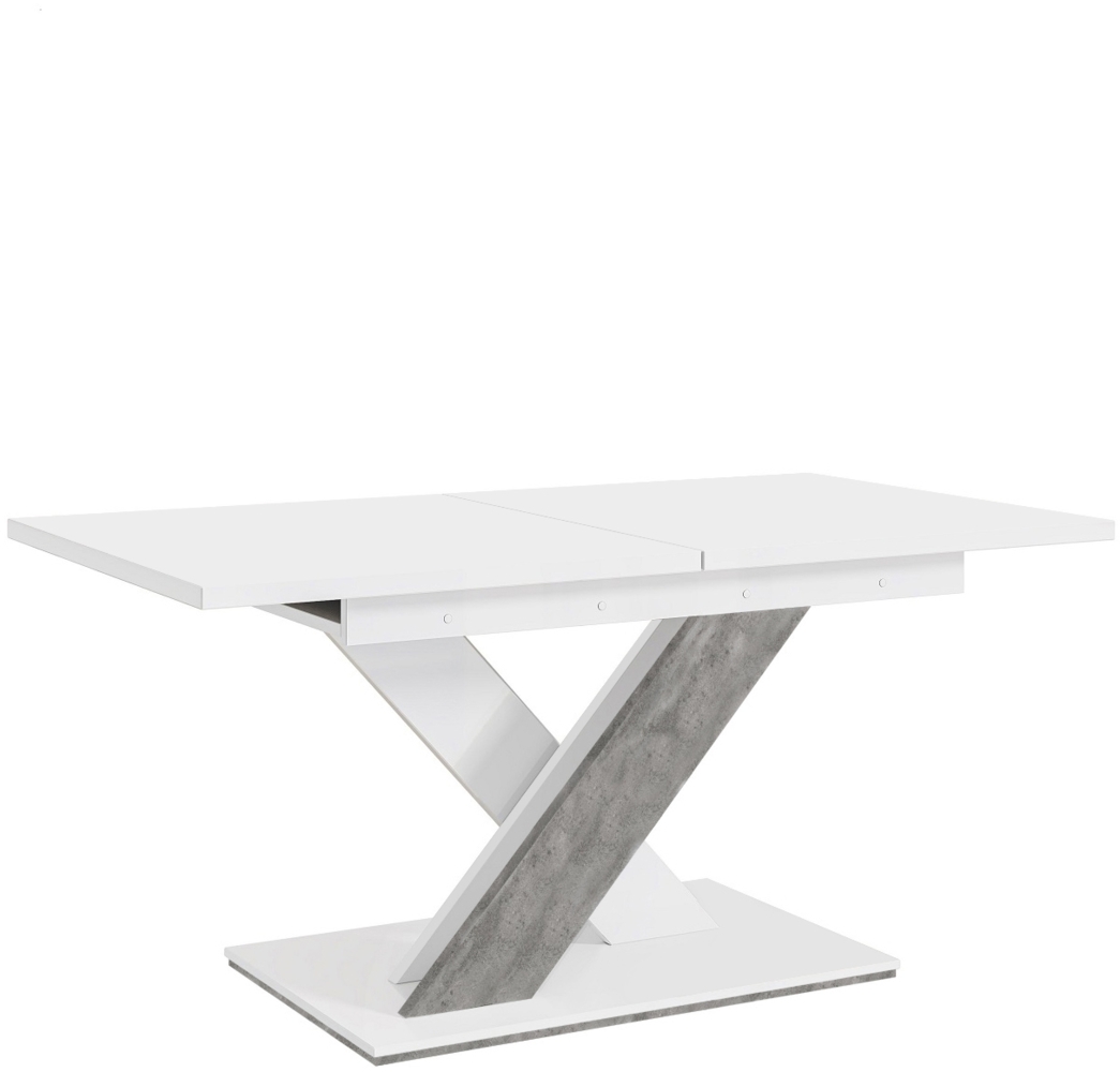 MEBLINI Esstisch Ausziehbar - 140-180x80x75cm - BRONX - Weiß Matt/Betonoptik - Esszimmertisch Modern - Küchentisch - Säulentisch - Ausziehtisch - Dining Table Bild 1