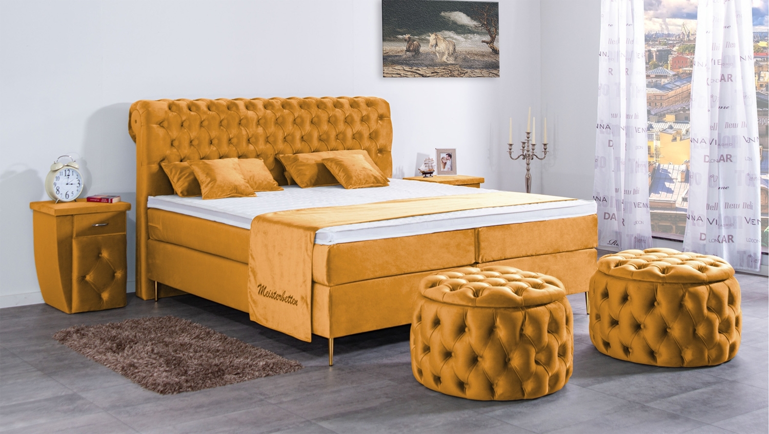 Meisterbetten Boxspringbett Lisa 180x200 in VS-Gelb, Matratzenbezug Nano, Ergoflex-Topper Bild 1