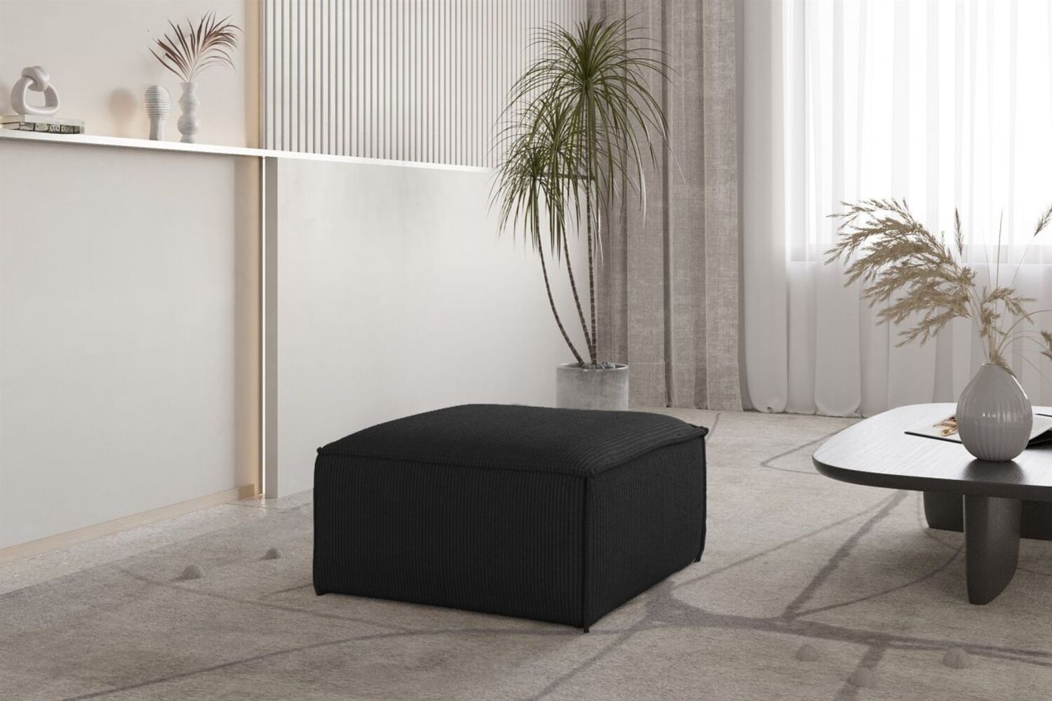 Polsterhocker Designerhocker CELES PREMIUM 65x65 cm in Stoff Scala Schwarz Bild 1
